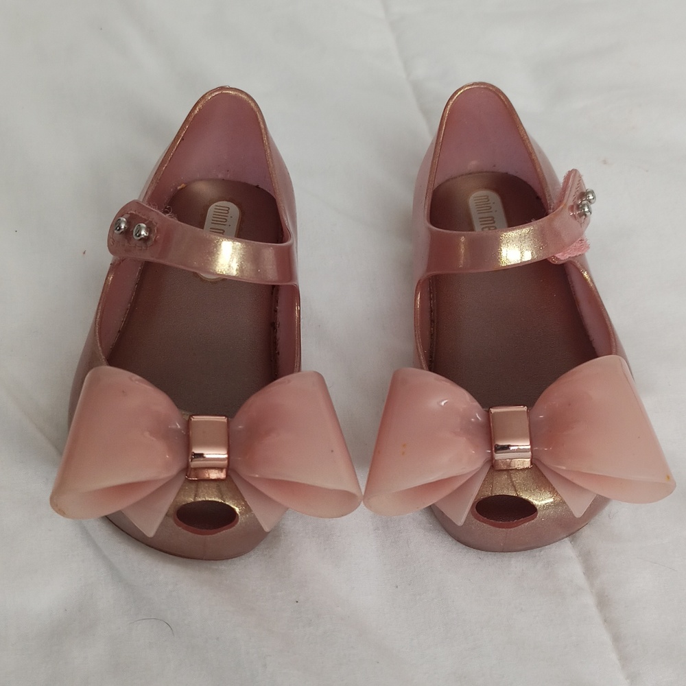Mini Melissa Girls Gold Bow Jelly Shoes